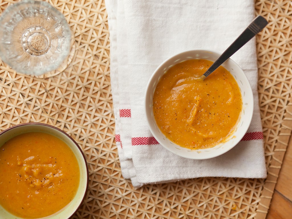 red lentil and butternut squash soup, a quick and easy low cost meal